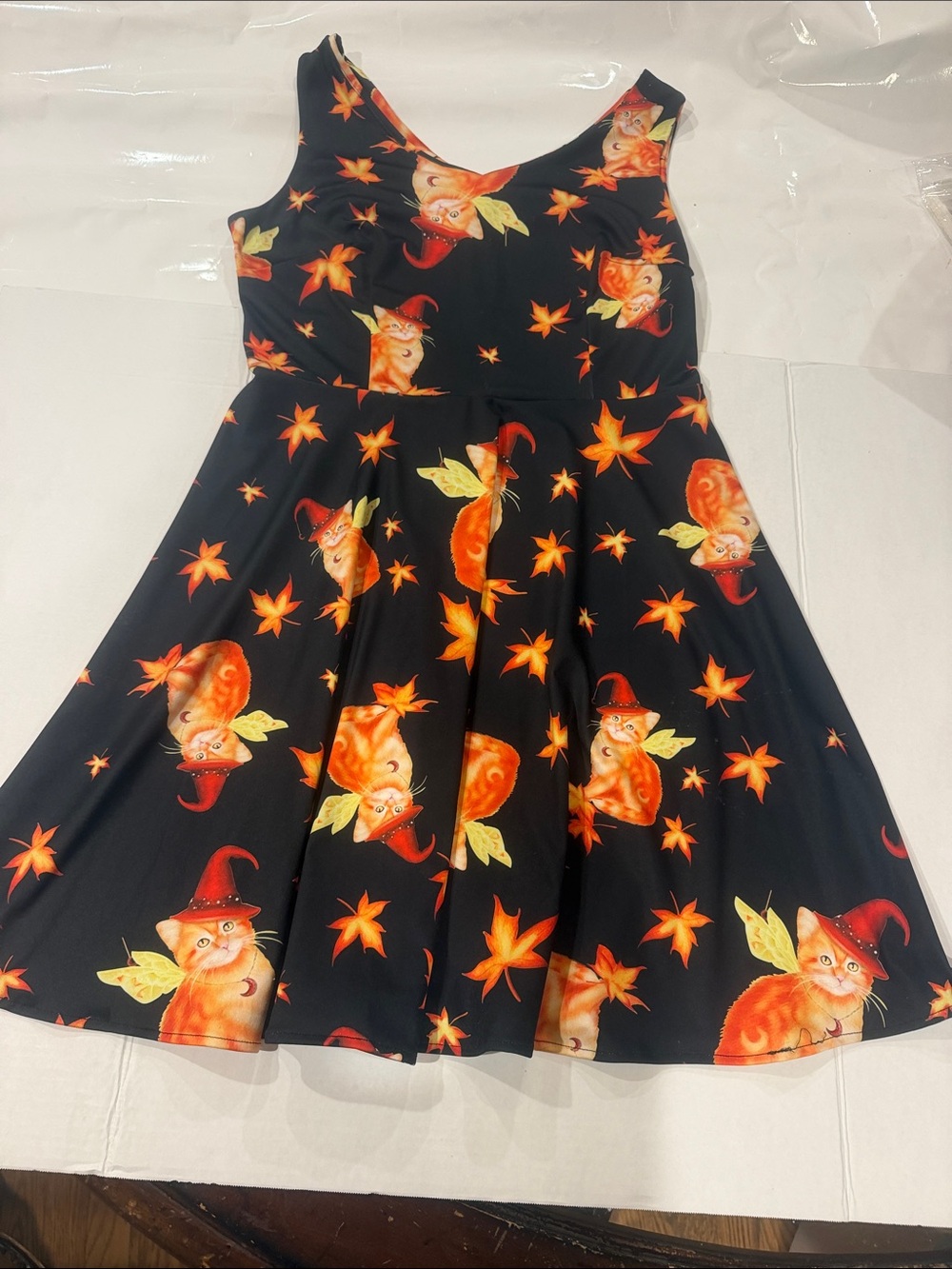 Women’s Black Orange Kitty Witch Dress